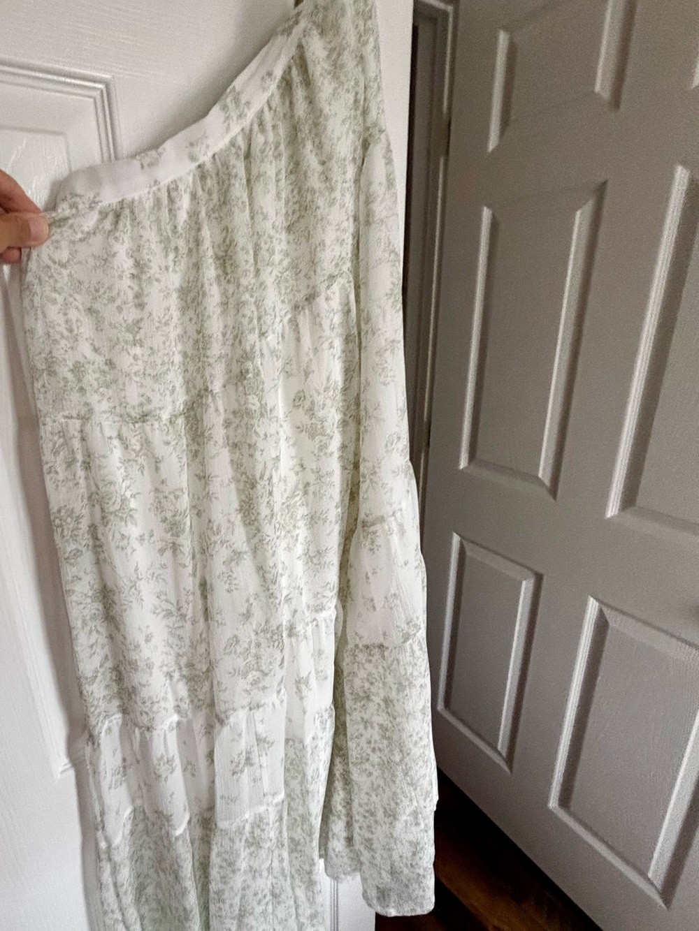 White and Green Floral Maxi Skirt
